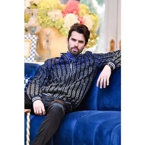 Barabas Men's Metallic Cuban Chain Print Design Bomber Jacket